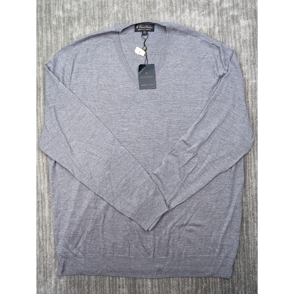 Brooks Brothers Brookstretch 100% Merino Wool Sweater Men XXL Gray VNeck Sweater